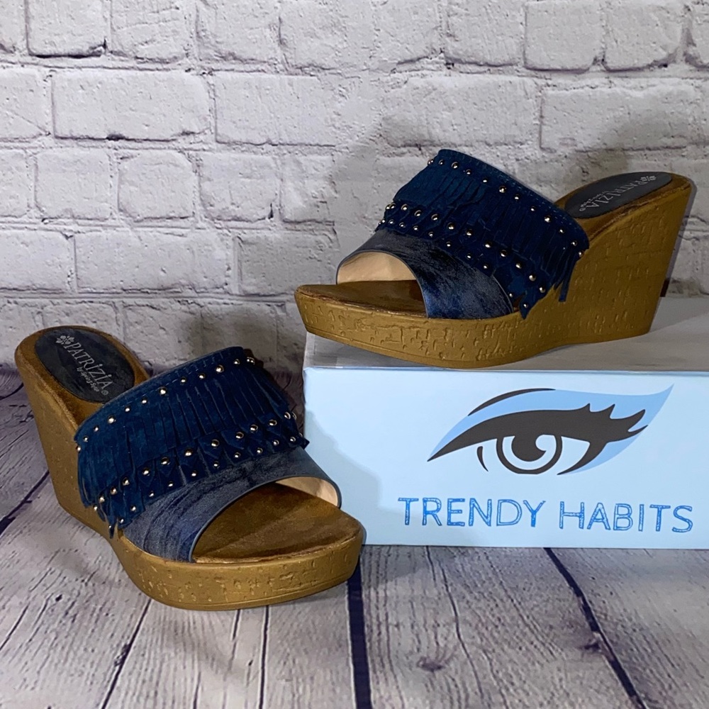 Patrizia Navy Blue Suede With Leather Wedge Sandal